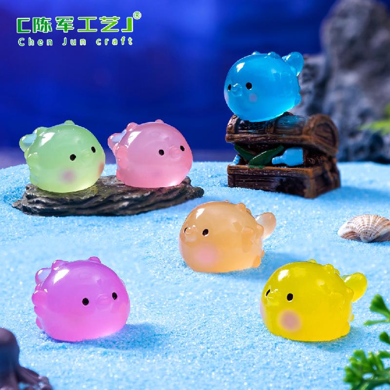 Phụ Kiện Tiểu Cảnh 微景观创意可爱夜光胖胖河豚萌粒 DIY装饰品挂配件迷你树脂小摆件