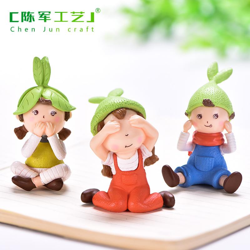 Phụ Kiện Tiểu Cảnh 微景观创意可爱三不娃娃女孩 DIY装饰品挂配件迷你车载桌面小摆件