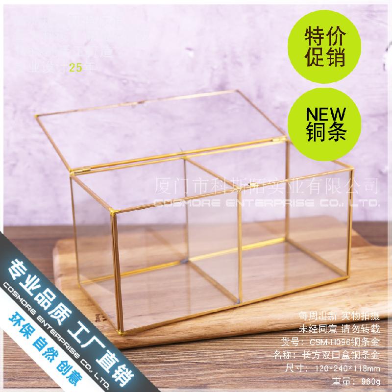 Chậu Đa Giác Hộp kính đôi viền đồng, hộp trang sức chống bụi (DG-161)