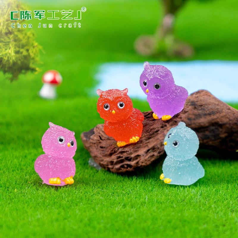 Phụ Kiện Tiểu Cảnh 跨境微景观夜光萌萌猫头鹰公仔园艺造景 DIY装饰品配件迷你小摆件