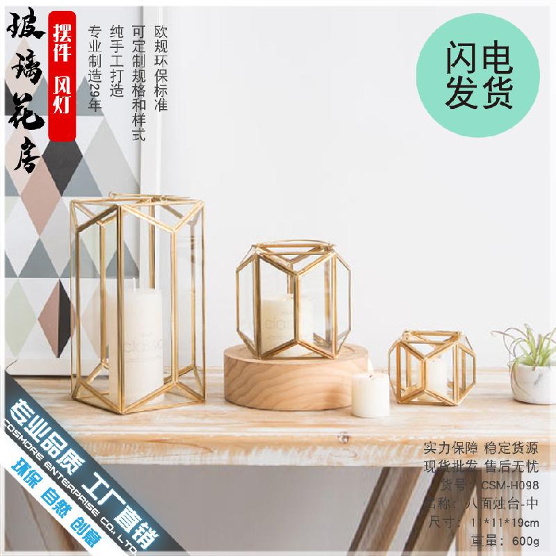 Chậu Đa Giác DG-173 Đèn lồng thủy tinh, bàn đèn nến phòng ngừa gió, đồ trang trí cưới