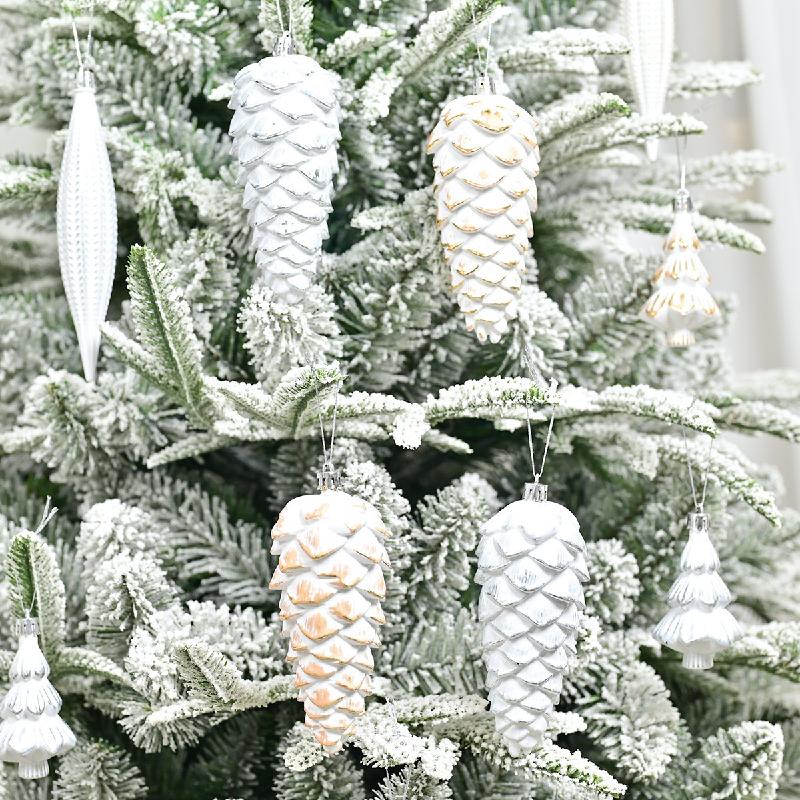 Trang Trí Noel Trang trí Noel: Quả thông trắng cổ điển, phủ kim tuyến