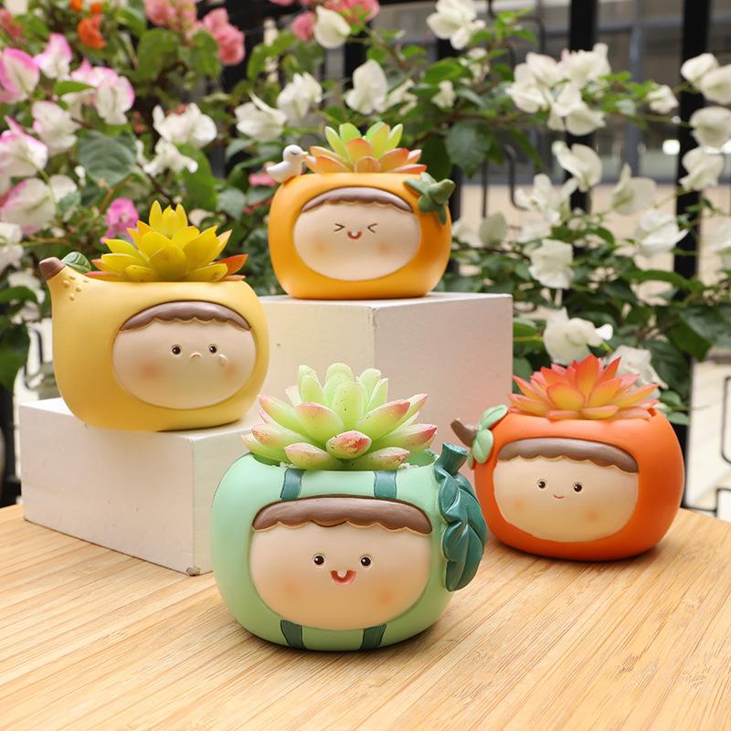Chậu Cây Resin Chậu cây mọng nước mini resin hoạt hình, chậu để bàn trang trí nhà, văn phòng và sân vườn (RG-127)