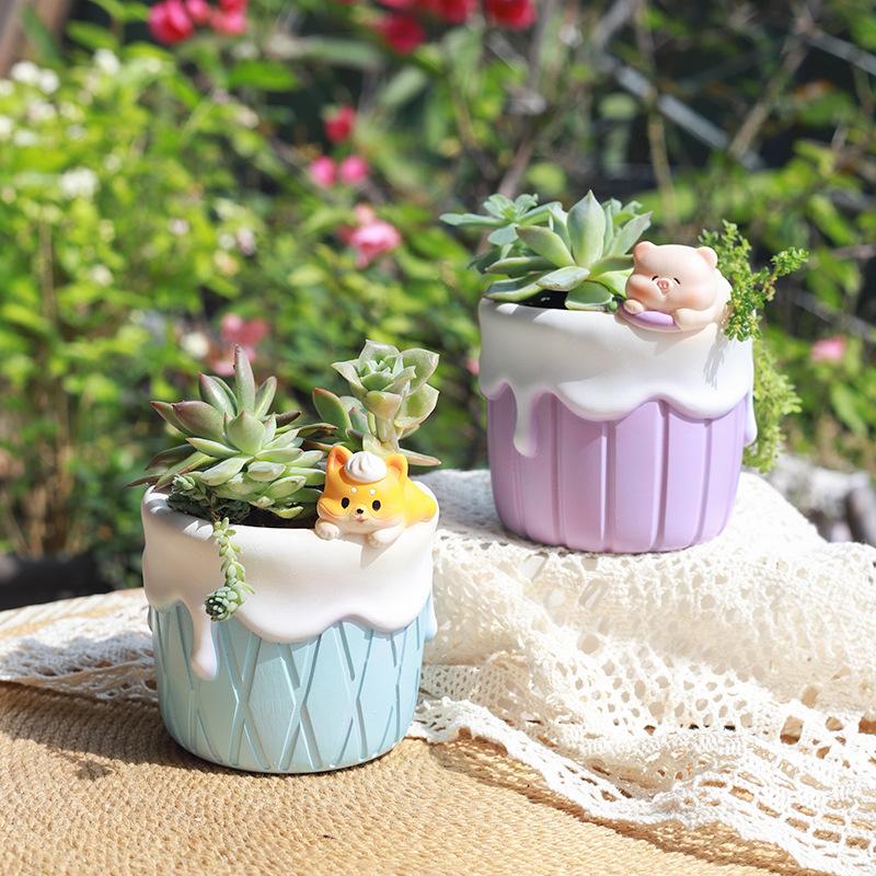 Chậu Cây Resin Chậu cây mọng nước hình kem phô mai resin, chậu mini trang trí ban công sân vườn (RG-33)