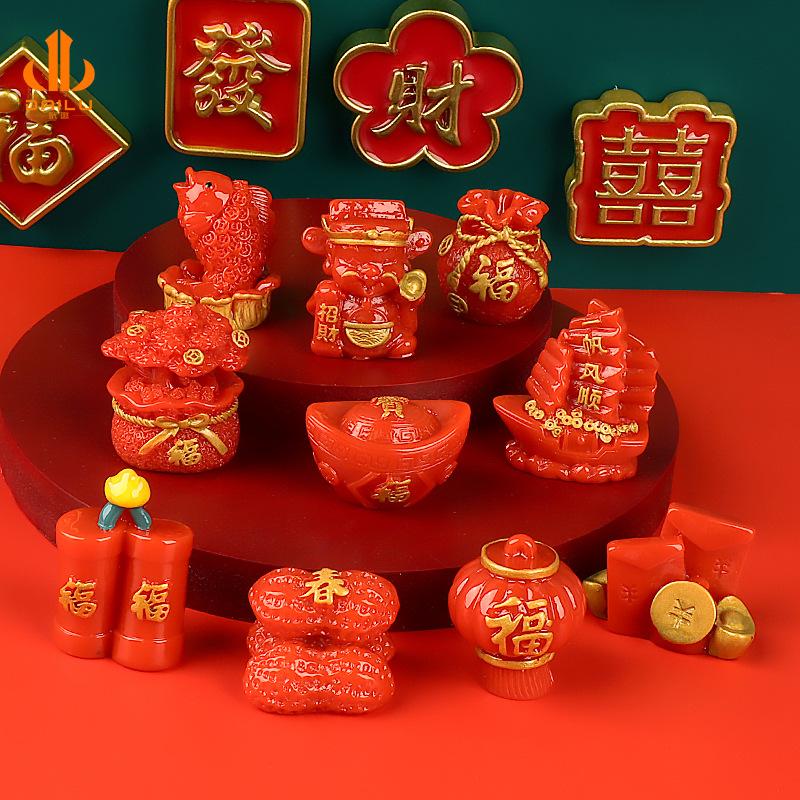 新年款 微景观树脂配件 元宝灯笼福袋DIY装饰创意配件摆件工厂
