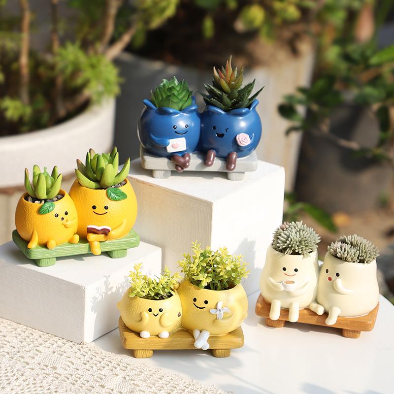 Chậu Cây Resin Chậu cây mọng nước resin liên thể nhiều lỗ, chậu mini hoạt hình, trang trí vườn ban công (RG-50)