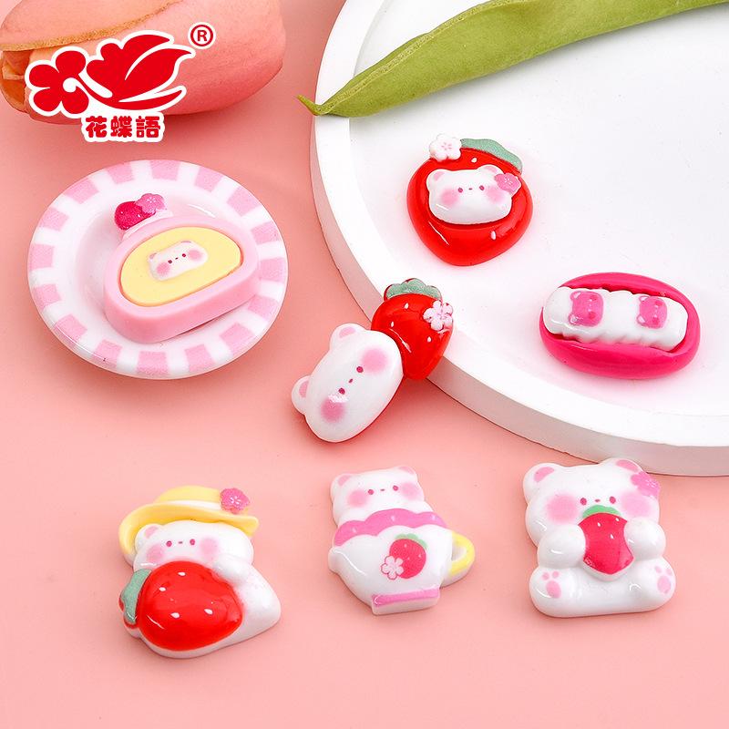 Phụ Kiện Nhỏ Xinh Gấu dâu hoa anh đào resin, phụ kiện DIY (NX-622)