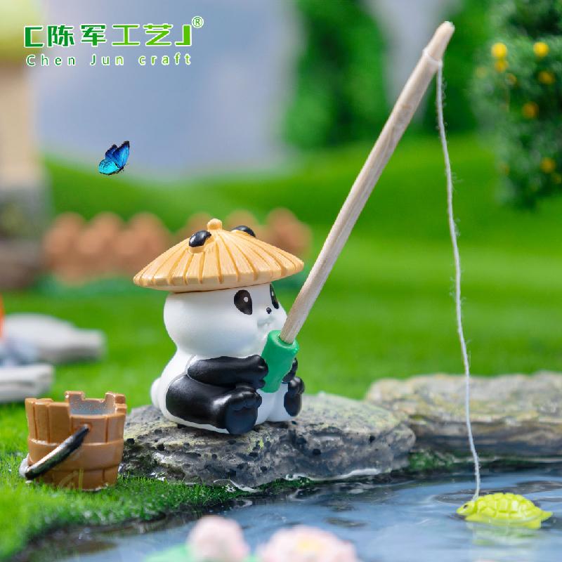 Phụ Kiện Tiểu Cảnh 微景观创意垂钓青蛙熊猫公仔动物造景 DIY装饰配件迷你桌面小摆件