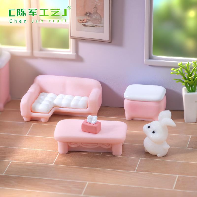 Phụ Kiện Tiểu Cảnh 微景观创意可爱粉色沙发衣柜家具娃娃屋 DIY装饰品配件微缩小摆件