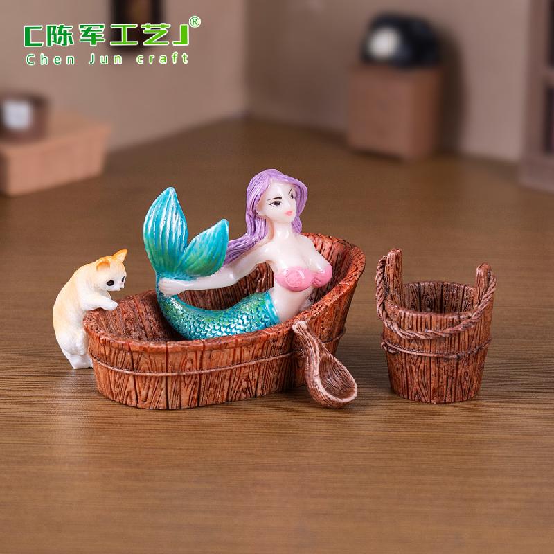 Phụ Kiện Tiểu Cảnh 微景观创意洗浴美人鱼小猫娃屋造景 DIY装饰品配件迷你桌面小摆件