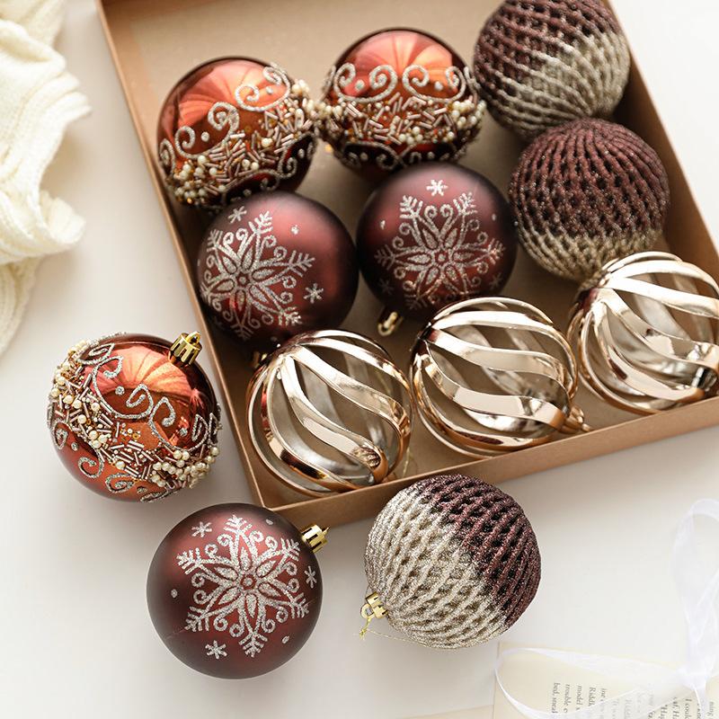 Trang Trí Noel Bộ bóng Noel 8cm phủ nhũ kim tuyến, 12 quả/hộp, trang trí cây thông Noel, decor phòng khách sang trọng