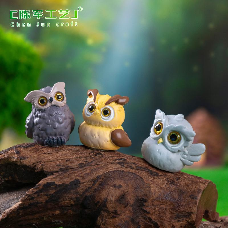 Phụ Kiện Tiểu Cảnh 跨境外贸微景观创意森林小动物猫头鹰公仔DIY装饰品挂配件小摆件