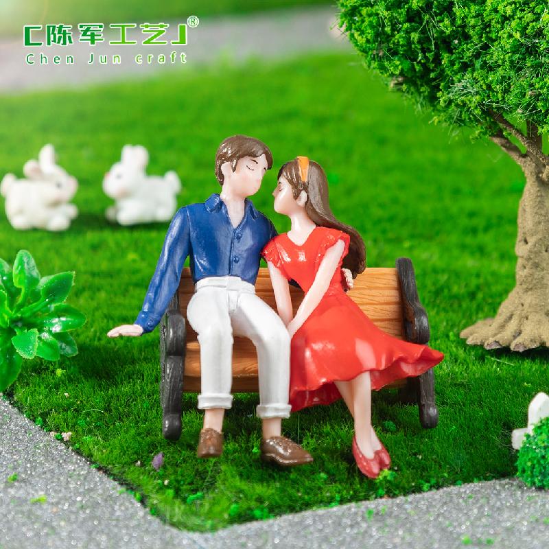 Phụ Kiện Tiểu Cảnh 微景观创意长椅情侣七夕节日造景 DIY装饰配件迷你汽车桌面小摆件