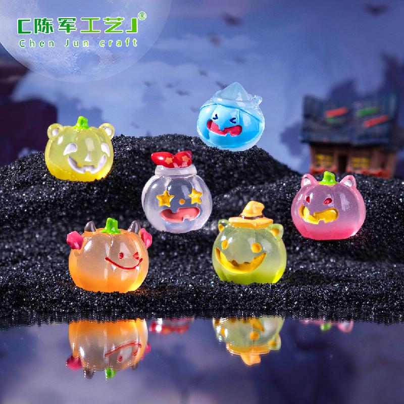 Phụ Kiện Tiểu Cảnh 跨境微景观创意夜光万圣节小南瓜萌粒 DIY装饰品挂配件迷你小摆件