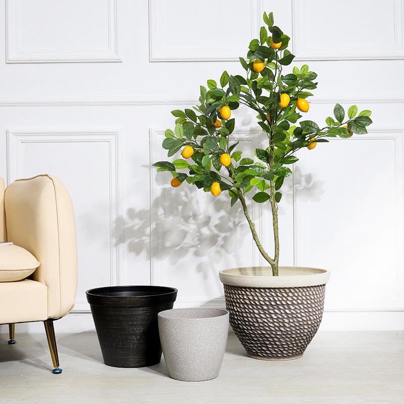 Chậu Cây Resin Chậu cây resin giả gốm cỡ lớn, chậu tròn phong cách Bắc Âu, chậu cây trang trí phòng khách (RG-141)