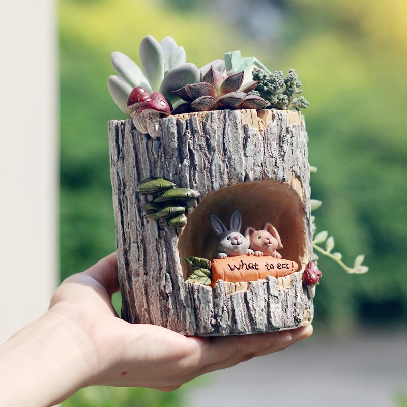 Chậu Cây Resin Chậu cây mọng nước yêu tinh cổ tích resin, chậu mini để bàn, trang trí vườn và ban công (RG-195)