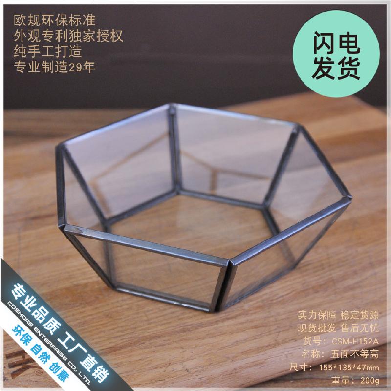 Chậu Đa Giác Khay kính gương viền vàng đựng trang sức (DG-128)
