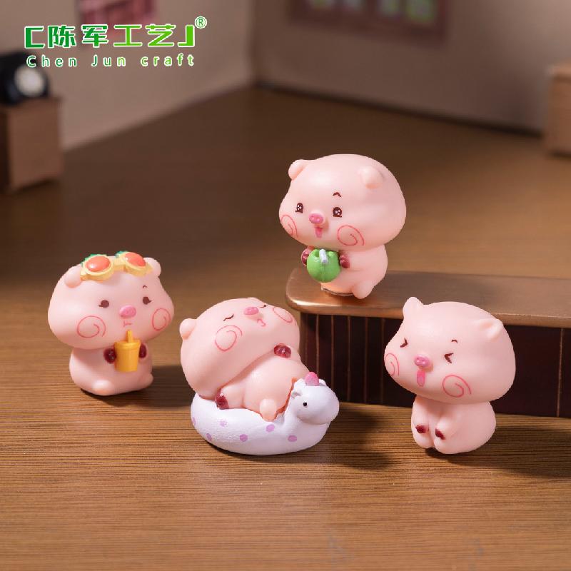 Phụ Kiện Tiểu Cảnh 微景观创意夏日小猪萌粒娃娃屋 DIY装饰品配件迷你车载桌面小摆件