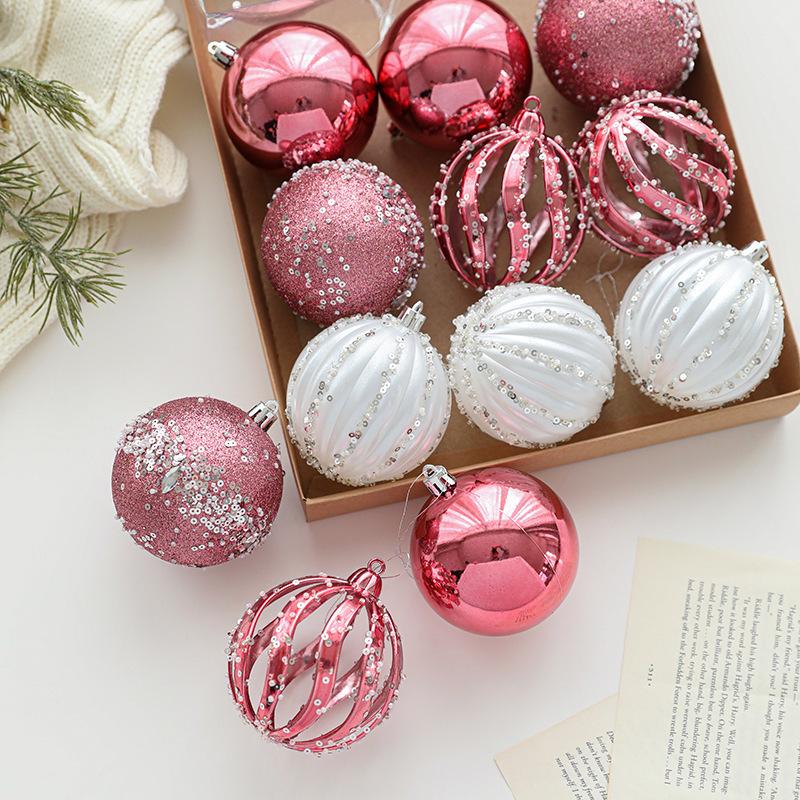 Trang Trí Noel Bộ bóng Noel 8cm phủ nhũ kim tuyến, 12 quả/hộp, trang trí cây thông Noel, decor phòng khách sang trọng