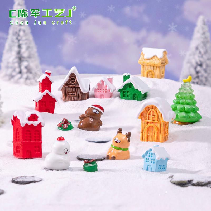 Phụ Kiện Tiểu Cảnh 跨境新品微景观创意圣诞小屋麋鹿造雪景 DIY装饰品配件迷你小摆件