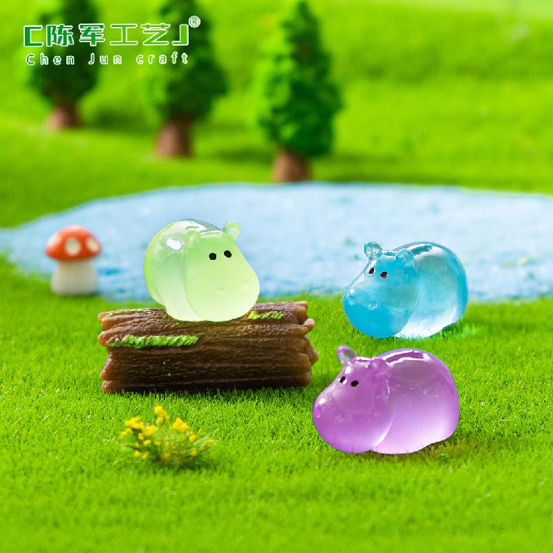 Phụ Kiện Tiểu Cảnh 跨境新品微景观创意夜光小河马公仔 DIY装饰品配件迷你树脂小摆件