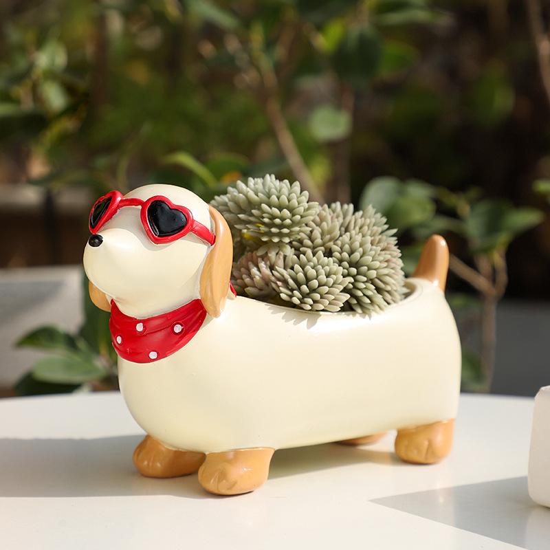 Chậu Cây Resin Chậu cây mọng nước hình chó Dachshund resin, chậu mini trang trí bàn, ban công sân vườn (RG-5)