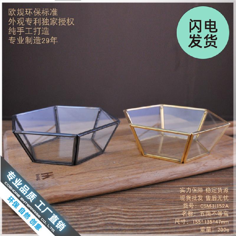 Chậu Đa Giác Khay kính gương viền vàng đựng trang sức (DG-128)