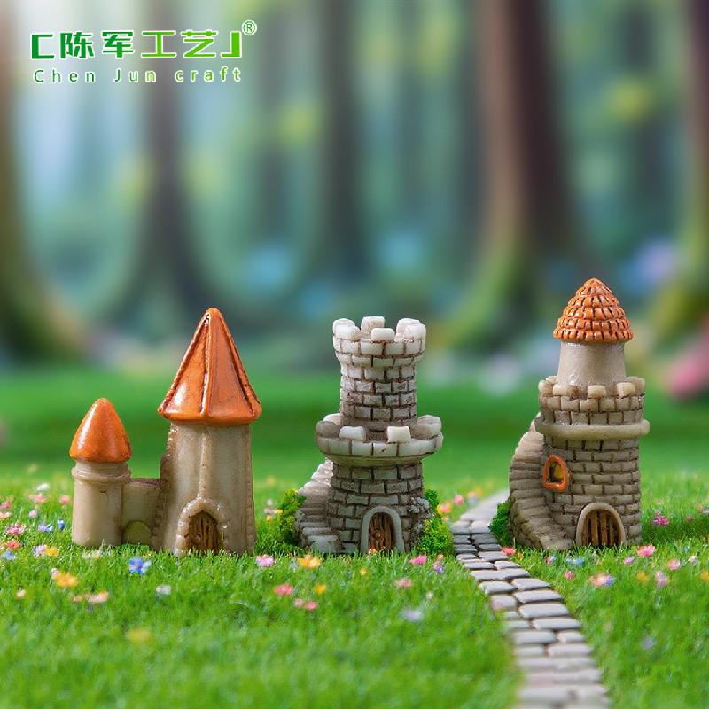 Phụ Kiện Tiểu Cảnh 跨境新品微景观创意复古小城堡房子 DIY装饰品配件迷你树脂小摆件