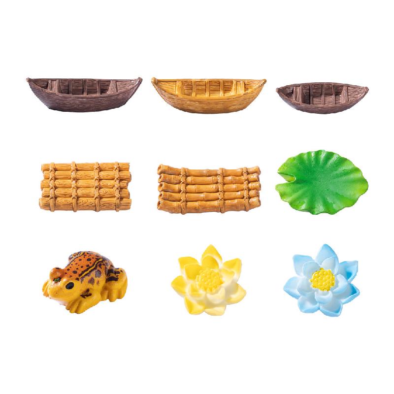 Thuyền gỗ, bè tre nổi tiểu cảnh bể cá DIY, phụ kiện mini trang trí bàn sáng tạo (ZC-17)