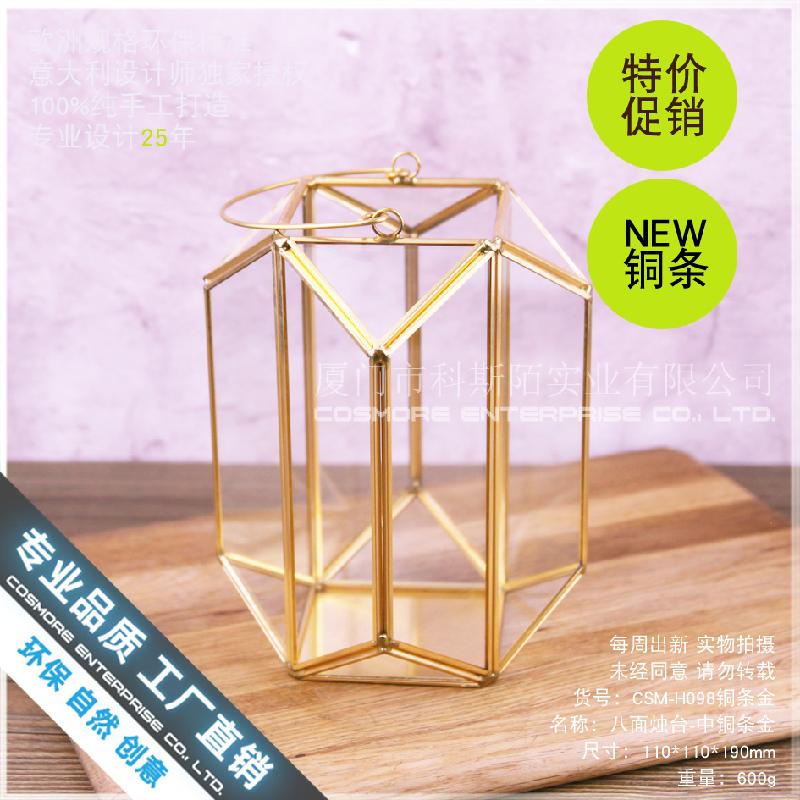 Chậu Đa Giác Đèn lồng kính sắt cổ điển, đèn nến decor (DG-153)