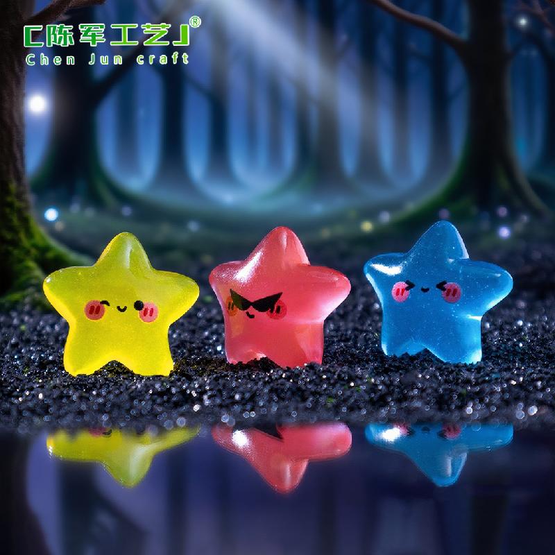 Phụ Kiện Tiểu Cảnh 跨境新品微景观夜光表情小星星萌粒 DIY装饰品配件迷你树脂小摆件