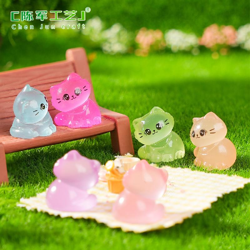 Phụ Kiện Tiểu Cảnh 微景观创意新品夜光歪头小猫咪园艺造景 DIY装饰品配件迷你小摆件