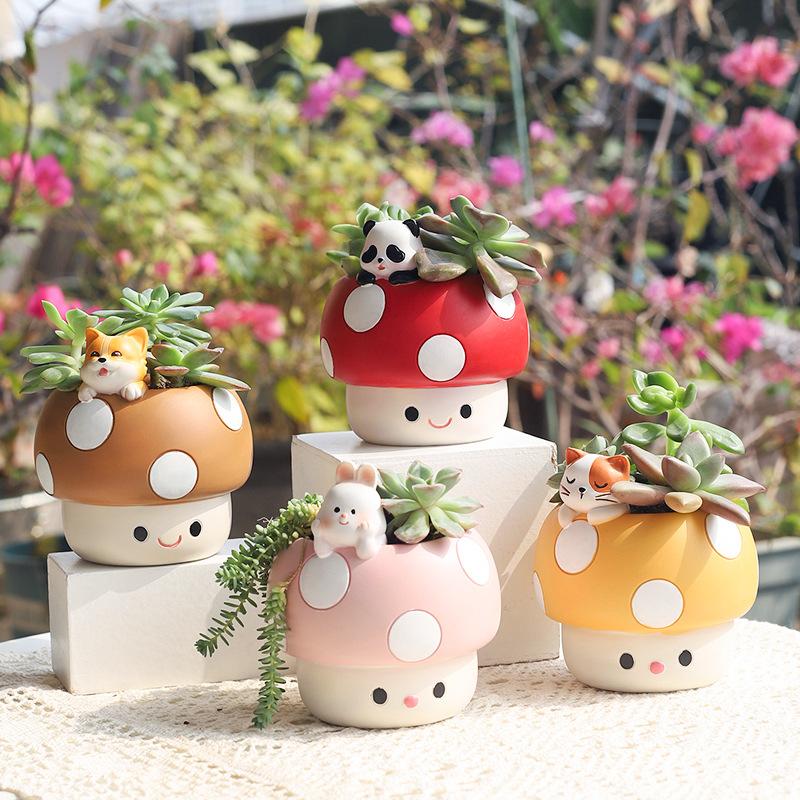 Chậu Cây Resin Chậu cây mọng nước hình nấm resin, chậu mini trang trí bàn làm việc, đồ làm vườn (RG-13)