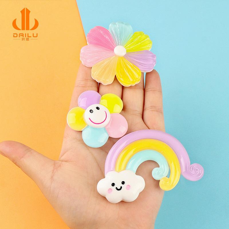 大号夜光彩虹花朵 diy奶油胶手机壳材料包手工制作发饰品树脂配件