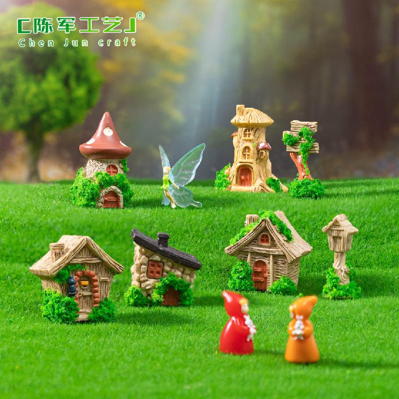 Phụ Kiện Tiểu Cảnh 跨境新品微景观树桩屋木椅砖片庭院造景 DIY装饰品配件迷你小摆件