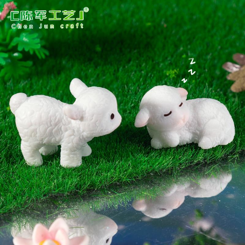 Phụ Kiện Tiểu Cảnh 跨境苔藓微景观创意可爱小羊羔动物公仔 DIY装饰品配件迷你小摆件