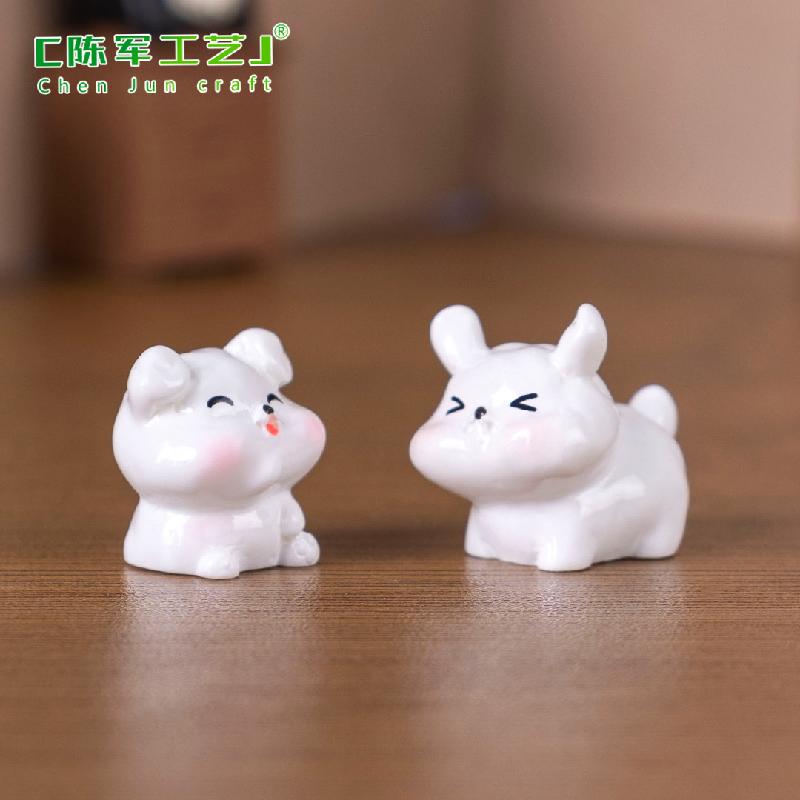 Phụ Kiện Tiểu Cảnh 微景观创意可爱小白狗公仔萌粒 DIY装饰品配件迷你车载桌面小摆件