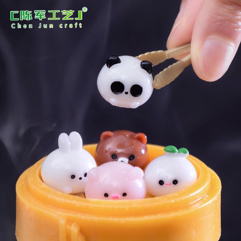 Phụ Kiện Tiểu Cảnh Tiểu cảnh gấu trúc và thỏ với xửng hấp, trang trí dễ thương (ZC-304)