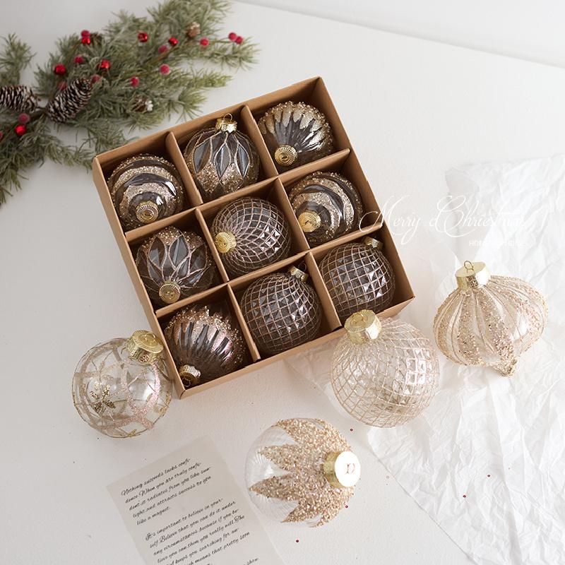 Trang Trí Noel Bóng Noel trong suốt 10/12cm PET vẽ màu, treo trần, cửa sổ, cây thông Noel, trang trí không gian lễ hội