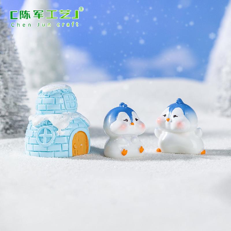 Phụ Kiện Tiểu Cảnh 微景观创意可爱圣诞老人企鹅雪地造景 DIY装饰配件迷你桌面小摆件