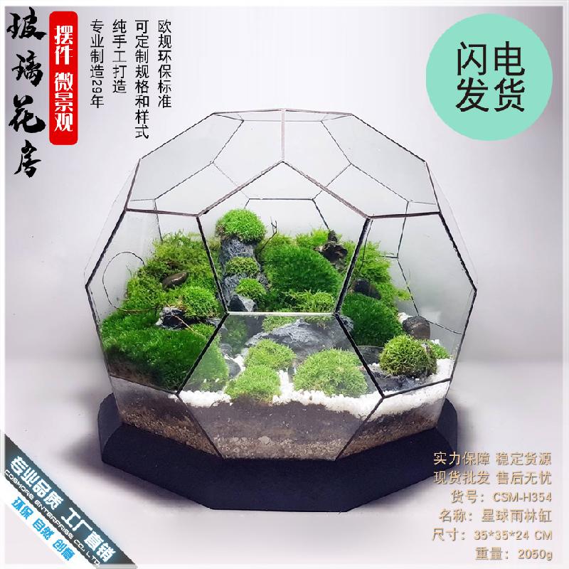 Chậu Đa Giác 微景观雨林玻璃罩几何花房装饰摆件办公室造景生态瓶星球形花器皿