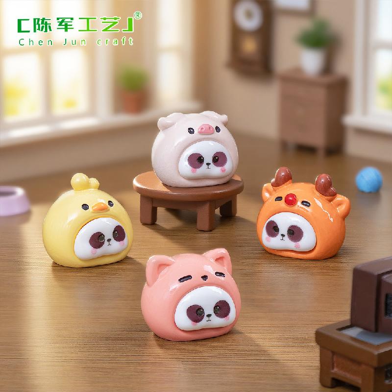 Phụ Kiện Tiểu Cảnh 微景观创意可爱熊猫头动物萌粒公仔 DIY装饰品配件迷你桌面小摆件