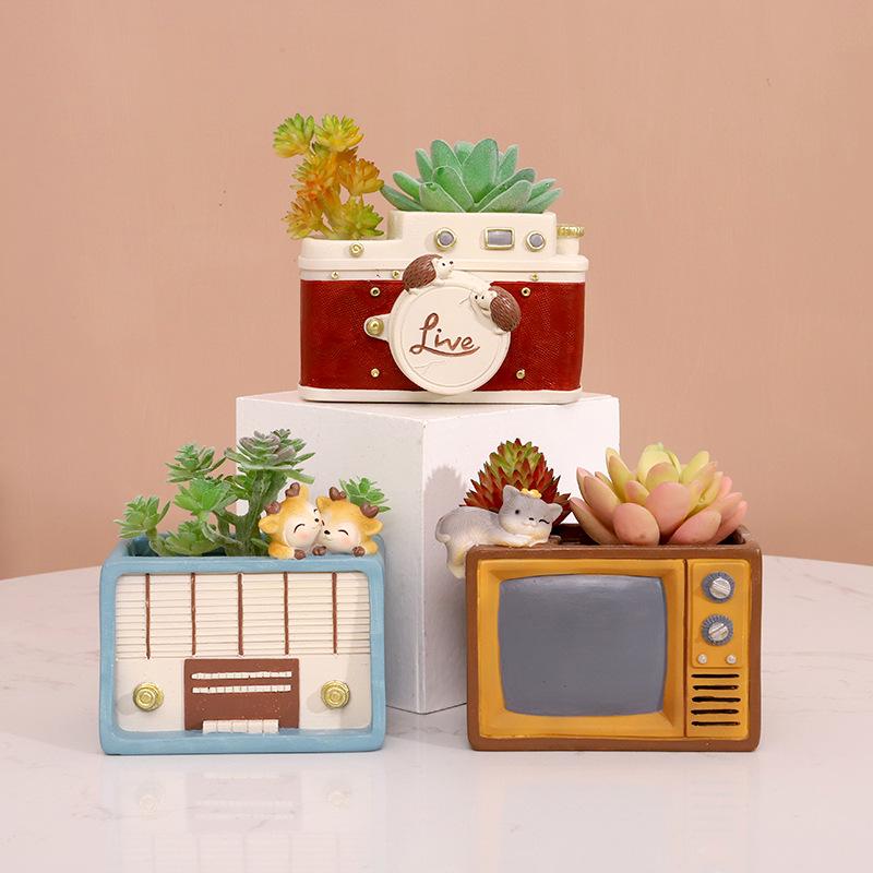 Chậu Cây Resin Chậu cây mọng nước resin vintage, chậu mini để bàn, đồ thủ công trang trí nhà (RG-49)