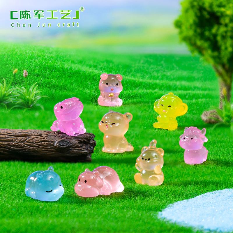 Phụ Kiện Tiểu Cảnh 跨境新品微景观夜光小狗河马公仔萌粒 diy装饰品挂配件迷你小摆件