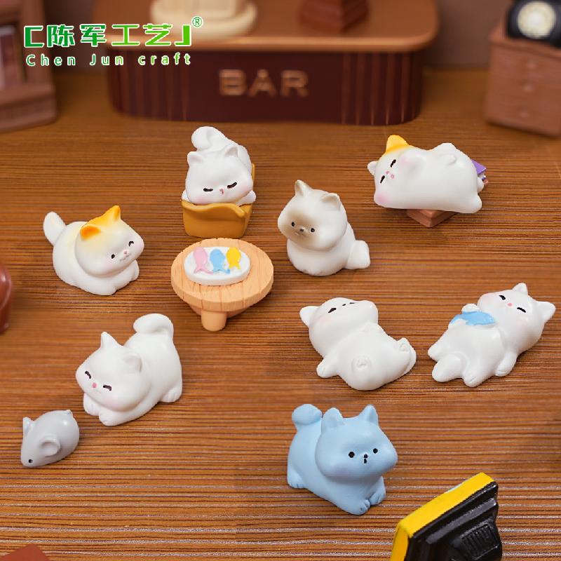 Phụ Kiện Tiểu Cảnh 微景观创意迷你小猫娃娃屋 DIY装饰品挂配件迷你汽车载桌面小摆件