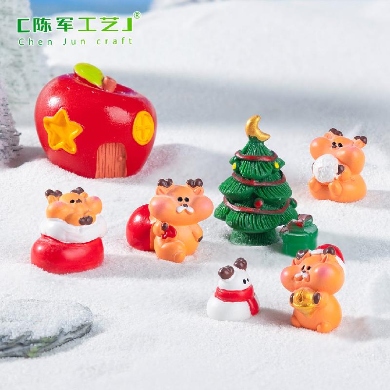 Phụ Kiện Tiểu Cảnh 微景观创意圣诞小麋鹿雪地造景 DIY装饰品配件迷你车载桌面小摆件