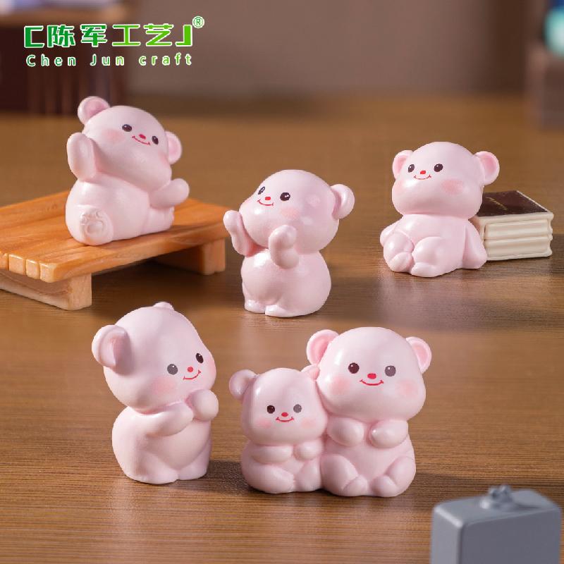 Phụ Kiện Tiểu Cảnh 微景观创意可爱粉色小熊公仔娃屋 DIY装饰配件迷你车载桌面小摆件
