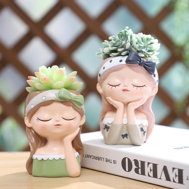 Chậu Cây Resin Chậu cây mọng nước hình cô gái Dream Butterfly resin, chậu mini để bàn, trang trí sân vườn (RG-111)