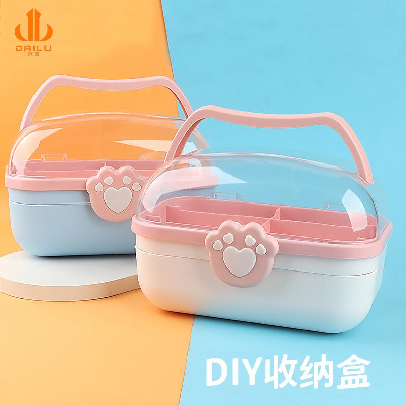 猫爪咕卡箱可折叠收纳箱化妆品文具箱学生少女发饰整理桌面分层盒