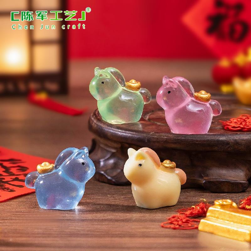 Phụ Kiện Tiểu Cảnh 微景观创意新年夜光金银小马萌粒 DIY装饰品挂配件迷你桌面小摆件